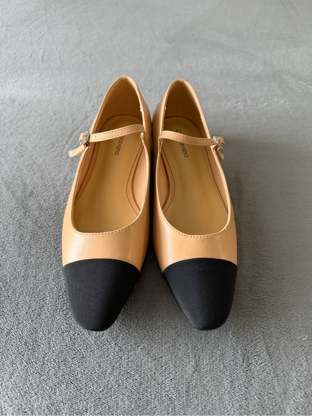 Classic Two-Tone Mary Jane Flats in Tan and Black